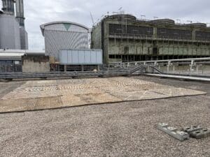 Overview of emergency temporary access installation using TuffTrak mats at a power station site